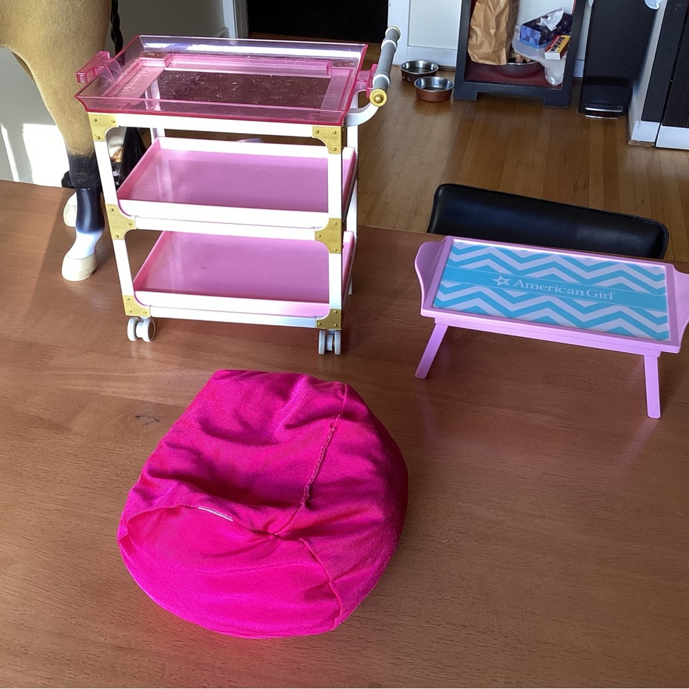 American Girl Trolley, Tray and Bean Bag Chair